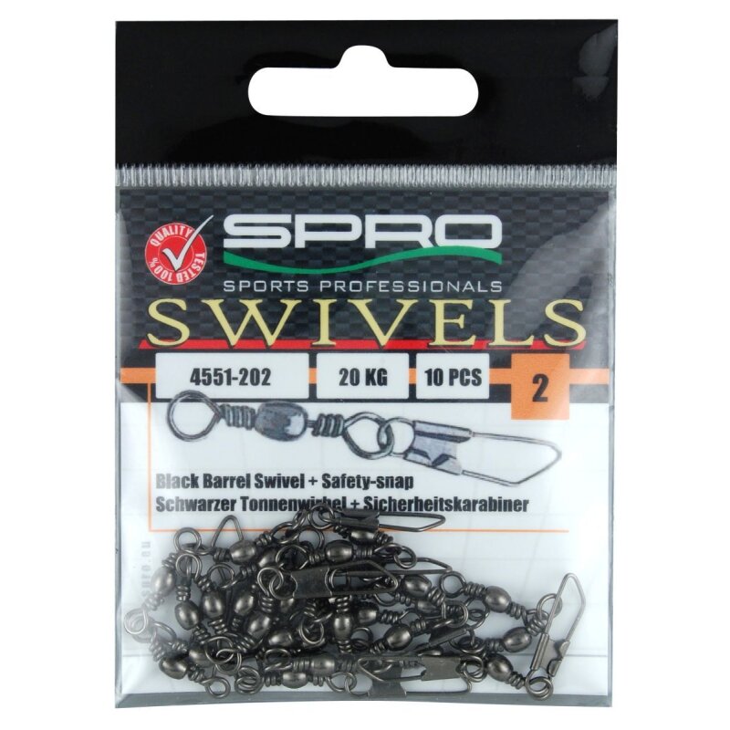 SPRO Barrel Swivel mit Safety Snap Gr.2 20kg 10Stk. SPRO Barrel Swivel mit Safety Snap Gr.2 20kg 10Stk.