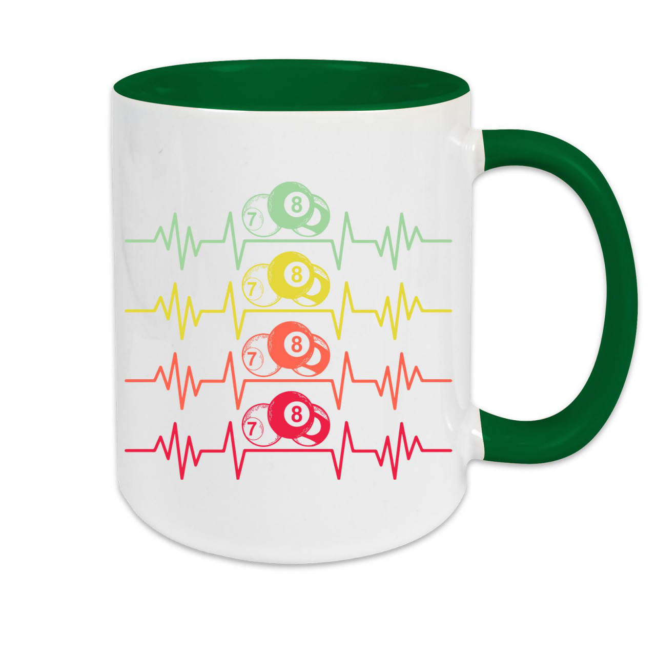 Tasse zweifarbig Billard farbige Herzstromkurve Tasse zweifarbig Billard farbige Herzstromkurve