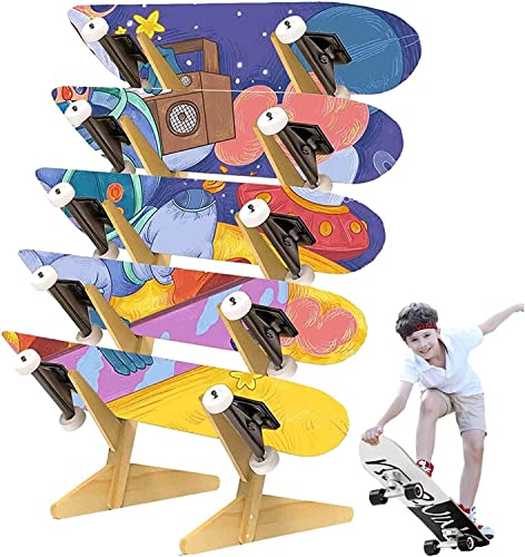 bimiti Skateboard Ständer Boden 5-Layer Skateboard Halter aus Holz Skateboard Aufbewahrung Rack Surfbrett Display Halter für Snowboard Longboard Surfboard Penny Board von bimiti