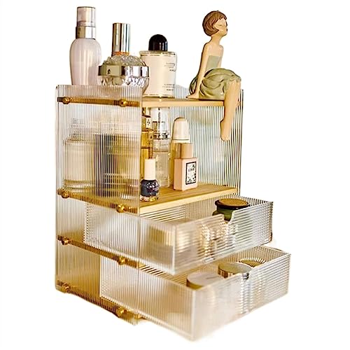 Kosmetik-Aufbewahrungsorganisator Acryl-Make-up-Organizer for den Schminktisch, multifunktionaler Schreibtisch-Organizer mit 2 Schubladen und Aufbewahrungsschrank, transparenter Badezimmer-Organizer a von birene