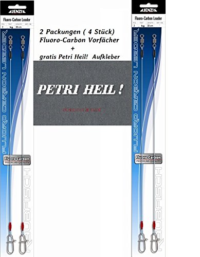 Set: 2 Packungen (4 Stück) Jenzi Fluoro - Carbon Vorfächer, Länge 30 cm von Jenzi (Tragkraft 15 kg) + gratis Petri Heil Aufkleber von blntackle76