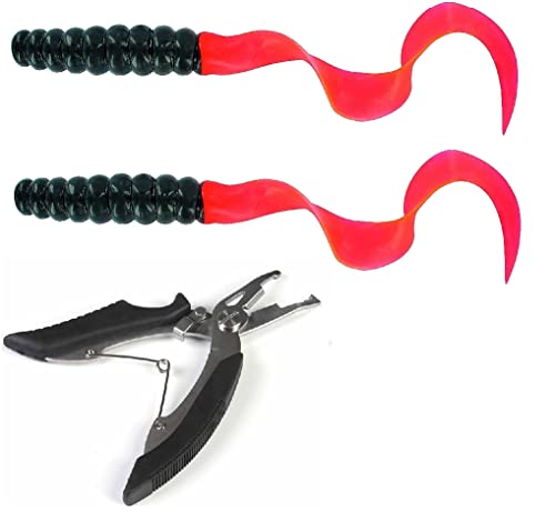 Set: 2 Stück XL Twister Gummifische ca 25-30 cm Big-Bait schwarz, orange, Gold, Silber, rot, grün, je nach Auswahl Schleppköder + gratis Angelschere (schwarz/orange 25cm) von blntackle76