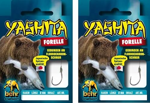 blntackle76 Set: 2 Packungen gebundene Haken Forellenhaken, Allroundhaken, Wurmhaken (16 Stück) an Fluoro-Carbon Schnur, Hakengröße & Typ nach Auswahl von Behr Vorfach (Forellenhaken Hakengröße #6) von blntackle76