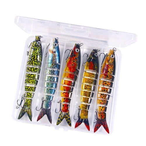 bnsggl 5 Stücke Angeln Swimbait Wobbler Köder 3D Künstliche Angelköder Salzwasser Mehrere Abschnitte Köder Angelhaken Fischköder von bnsggl