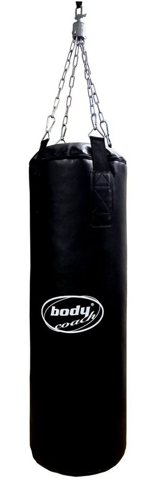 body coach Boxsack Boxsack gefüllt 29 kg PVC-Leder schwarz 95 cm lang hängend Indoor (Set, mit Karabinern und Drehwirbel), zur Deckenbefestigung, variable Höhe von body coach