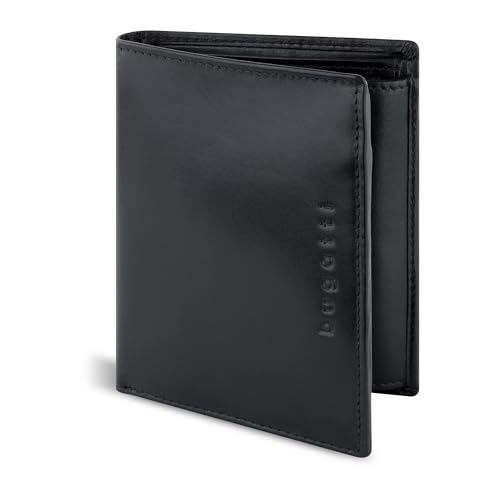 bugatti Romano Geldbörse mit RFID-Blocker, Portemonnaie aus robustem Rindleder Hochformat, Geldtasche mit Klappe für Herren, schwarz bugatti Romano Geldbörse mit RFID-Blocker, Portemonnaie aus robustem Rindleder Hochformat, Geldtasche mit Klappe für Herren, schwarz von bugatti