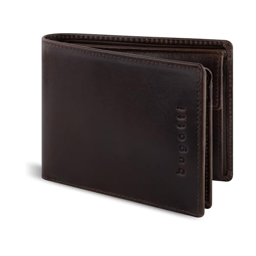 bugatti Romano Geldbörse mit RFID-Blocker, Portemonnaie aus robustem Rindleder Querformat, Geldtasche mit Klappe für Herren, braun bugatti Romano Geldbörse mit RFID-Blocker, Portemonnaie aus robustem Rindleder Querformat, Geldtasche mit Klappe für Herren, braun von bugatti