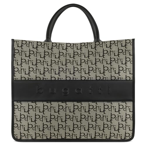 bugatti Elea Tote Bag aus Jacquard und Leder, Umhängetasche für Damen, Schwarz, Beige von bugatti