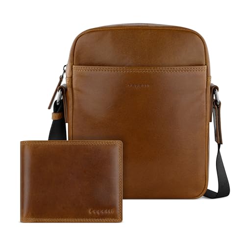 bugatti Savona Set Schultertasche & Geldbörse aus Büffelleder, Geldbeutel RFID-Schutz, Umhängetasche & Portemonnaie mit Stoffbeutel, Cognac bugatti Savona Set Schultertasche & Geldbörse aus Büffelleder, Geldbeutel RFID-Schutz, Umhängetasche & Portemonnaie mit Stoffbeutel, Cognac von bugatti