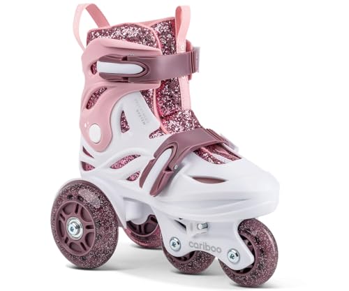 cariboo Rollschuhe Für Kinder Inliner Für Anfänger Verstellbar XS 26-30 Mit Lernlaufräder Glitzern Rosa Purpur Ballerina von cariboo