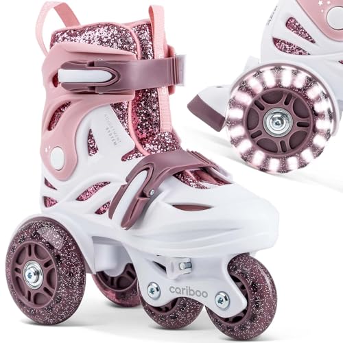 cariboo Rollschuhe Für Kinder Inliner Für Anfänger Verstellbar XS 26-30 Mit Lernlaufräder Glitzern Rosa Purpur Ballerina von cariboo