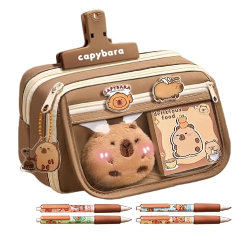 ccuzs Large Capacity Pencil Case, Multi-Layer Pencil Holder, Capybara Print Pouch, Pen Holders Teen Girls, Cute Capybara Print Multi-layer Pencil Case With 9 Compartments For School Or Work, Maillard von ccuzs