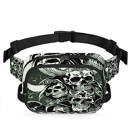 Bauchtasche mit weißem Totenkopf und schwarzem Hintergrund, für Herren und Damen, wasserdicht, für Reisen, quadratisch, Umhängetasche, Brustgürtel, Bauchschlinge, Schultertasche, Geldbörse für von cfpolar