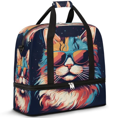 Niedliche Katzen-Sonnenbrille, faltbar, Reise-Reisetasche mit Schuhfach für Damen und Herren, Sporttasche, Übernachtungstraining, Handtasche, wasserdicht, Handgepäcktasche für Fitness, Yoga, Workout von cfpolar