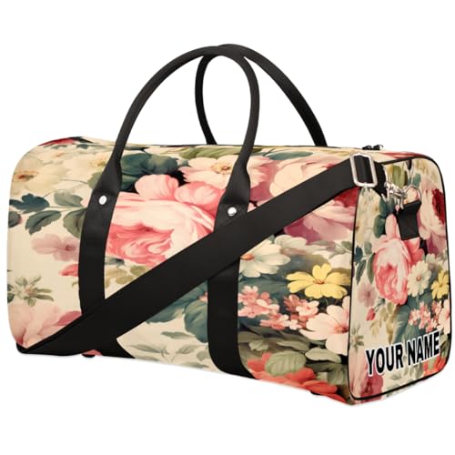 Personalisierte Reisetasche, Sporttasche, Reisetasche, Reisetasche, faltbar, Tanztasche, Wochenendtasche, Übernachtungstasche, Handgepäck, Handtasche für Damen und Herren, Vintage, bunte Blumen, Bunte von cfpolar