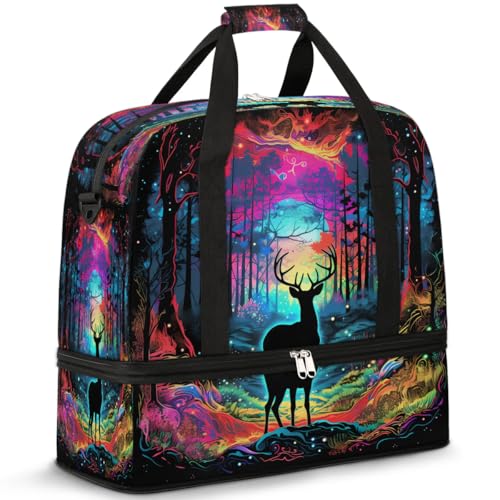 Trippy Deer Faltbare Reisetasche mit Schuhfach für Damen und Herren, Sporttasche, Übernachtungstraining, Handtasche, wasserdicht, Handgepäcktasche für Fitness, Yoga, Workout von cfpolar