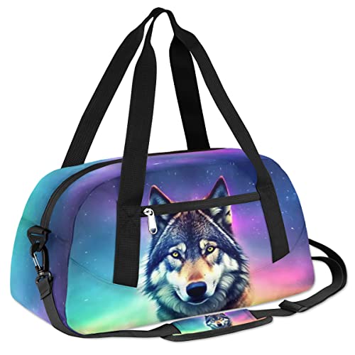 Wolf Kinder Duffle Bag, Galaxy Wolf Sternenhimmel Gym Bag, M?dchen Tanztasche Jungen Sporttasche, leichte, wasserabweisende faltbare Sporttasche Weekender ¨¹bernachtung Handgep?ck Reisetasche von cfpolar