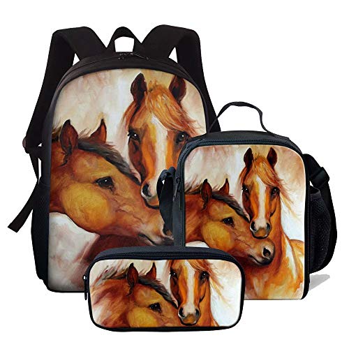 chaqlin 3-teiliges Rucksack-Set, Schultaschen, Lunchbags, Stifthalter für Jungen und Mädchen, Schulanfang, Büchertaschen, Crazy Horse-2, Einheitsgröße, Schulranzen-Set von chaqlin