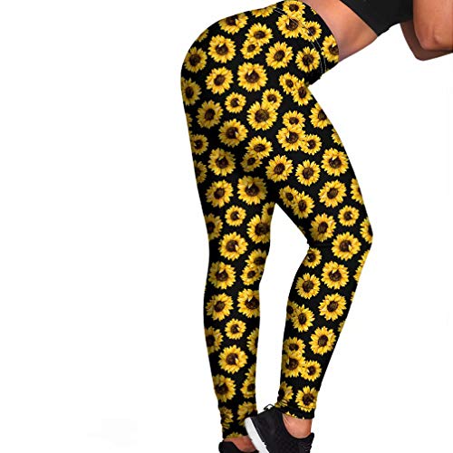 chaqlin Fitness-Leggings für Damen, leger, Sport, Fitness, Yoga-Hose für Damen, hohe Taille, Workout, Leggings, Laufhose, XS-XL, Damen, Schwarz / Sonnenblume, M von chaqlin