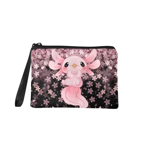 chaqlin Münzgeldbörse für Damen, Reise-Kosmetiktasche, kleine Geldbörsen mit Riemen, Reißverschluss, Niedliches Axolotl, Einheitsgröße, Münztasche von chaqlin