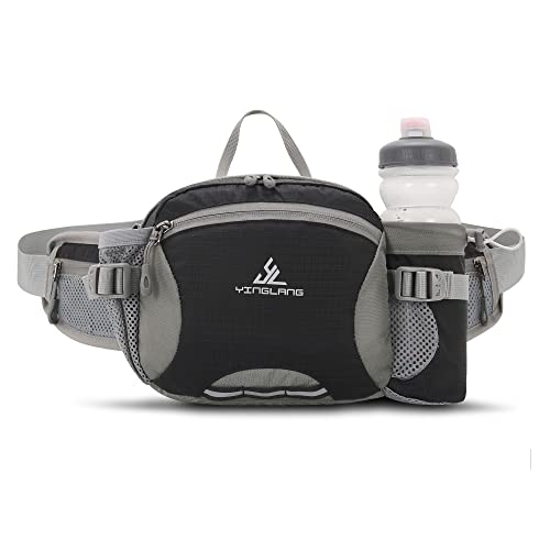 Bauchtasche Gürteltasche mit Flaschenhalter Hüfttasche Sport Wasserdicht Bumbag Waist Fanny Pack für Outdoor Reise Wandern Hundetraining Herren und Damen Schwarz von chebofun