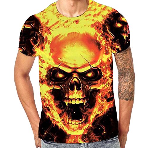 cinnamou Herren T-Shirt mit Totenkopf Print, 3D Druck Sport Kurzarm Casual Top Rundhals Shirts Männer lustige Geschenke für männer (Gold, M) von cinnamou Herren