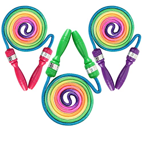 com-four® 3x Springseile für Kinder - Sprungseile in Regenbogenfarben - Hüpf- und Gymnastikseil - Springschnur 210 cm - Trainingseil [Auswahl variiert] (03 Stück - bunt) von com-four