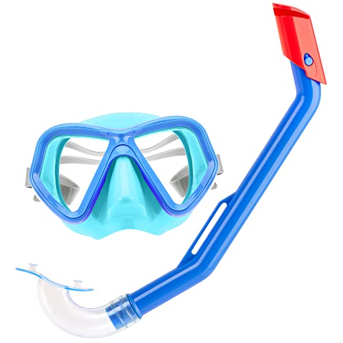 com-four® Schnorchelset für Kinder - buntes Tauchzubehör - Taucherbrille und Schnorchel - Schwimmbrille mit verstellbarem Kopfband (Kinder - blau) von com-four