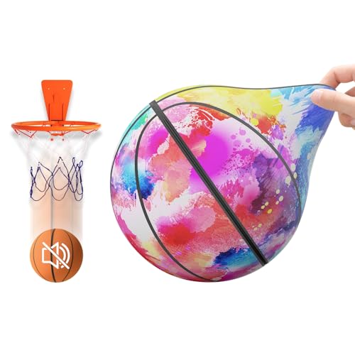 comepew Handleshh Silent Basketball, 2024 Prämie Lautloser Basketball Mit Hoher Dichte Hochlastisch, Unbeschichteter Trainingsschaumball mit Reißverschlussabdeckung Mute Ball für Zuhause (ROSA, 21CM) von comepew