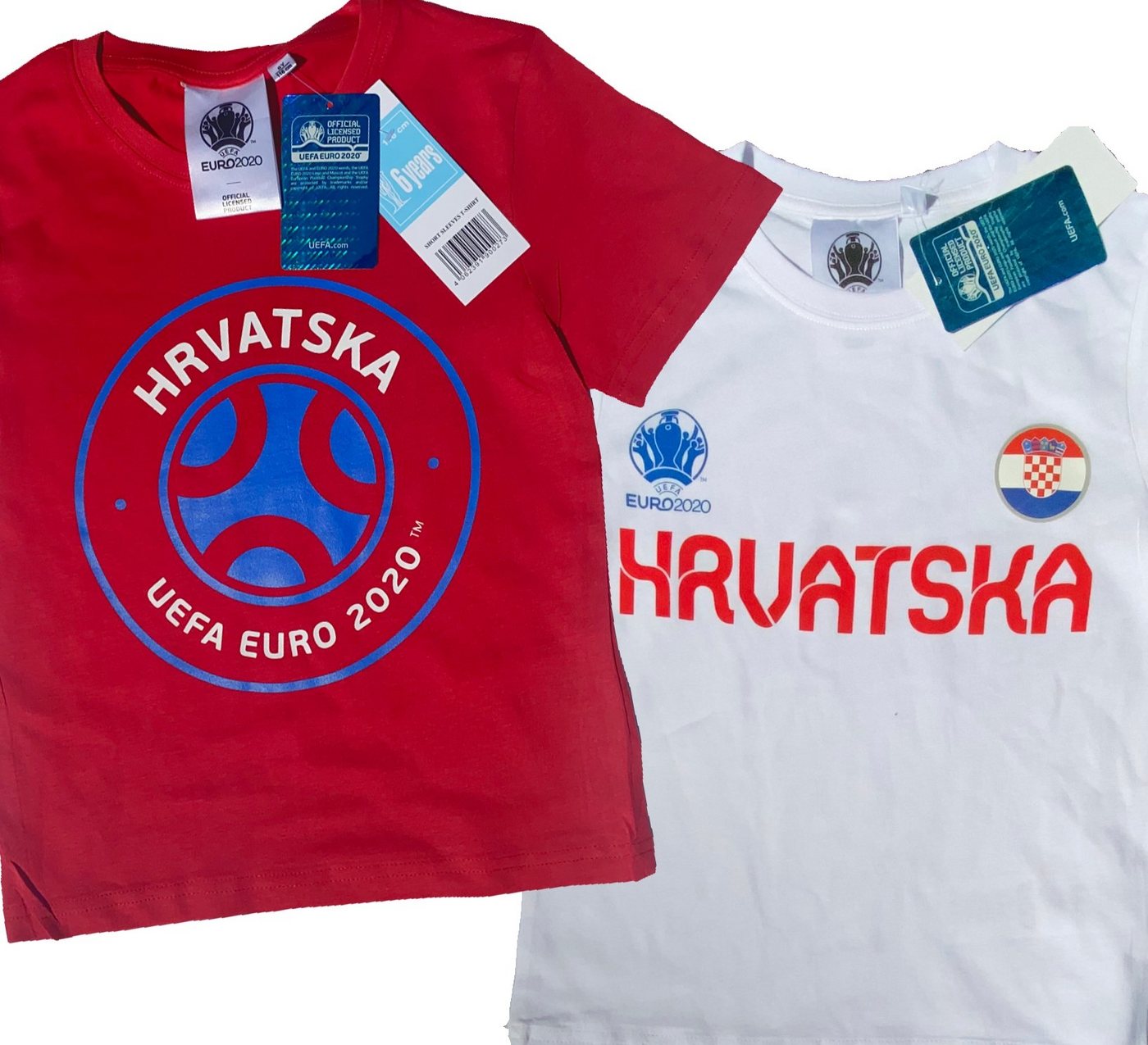 coole-fun-t-shirts T-Shirt 2x Kroatien Kinder T-Shirt EURO 2020 / 2021 Hrvatska Fußball Trikot Shirt DOPPELPACK rot und weiss Europameisterschaft Jungen + Mädchen 6 8 10 12 Jahre Gr.116 128 140 152 (2er-Pack) von coole-fun-t-shirts