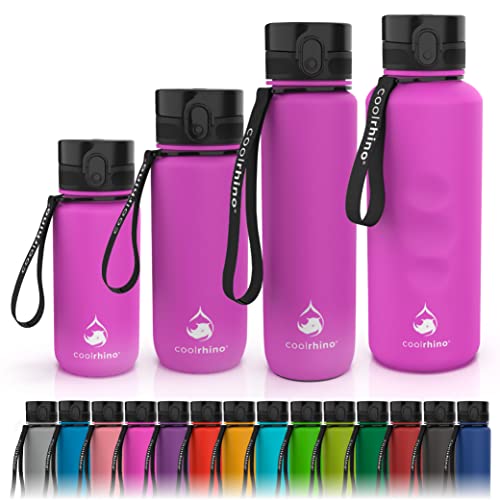 coolrhino Trinkflasche 650ml für Sport, Outdoor, Schule, Fitness & Kinder - Wasserflasche auslaufsicher und Bpa frei - Flasche für Kohlensäure geeignet (Rhino pink, 650ml) von coolrhino