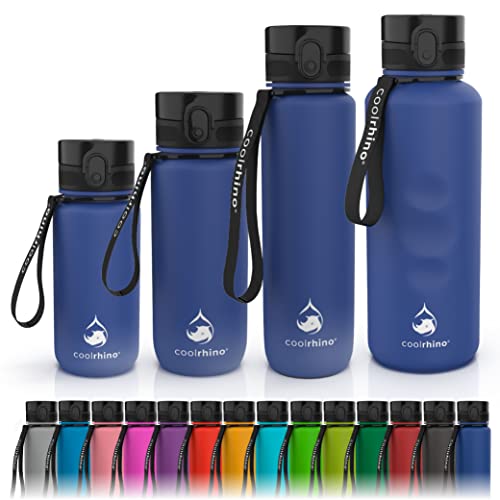 coolrhino Trinkflasche 1l für Sport, Outdoor, Schule, Fitness & Kinder - Wasserflasche auslaufsicher und Bpa frei - Flasche für Kohlensäure geeignet (Rhino darkblue, 1000ml) von coolrhino