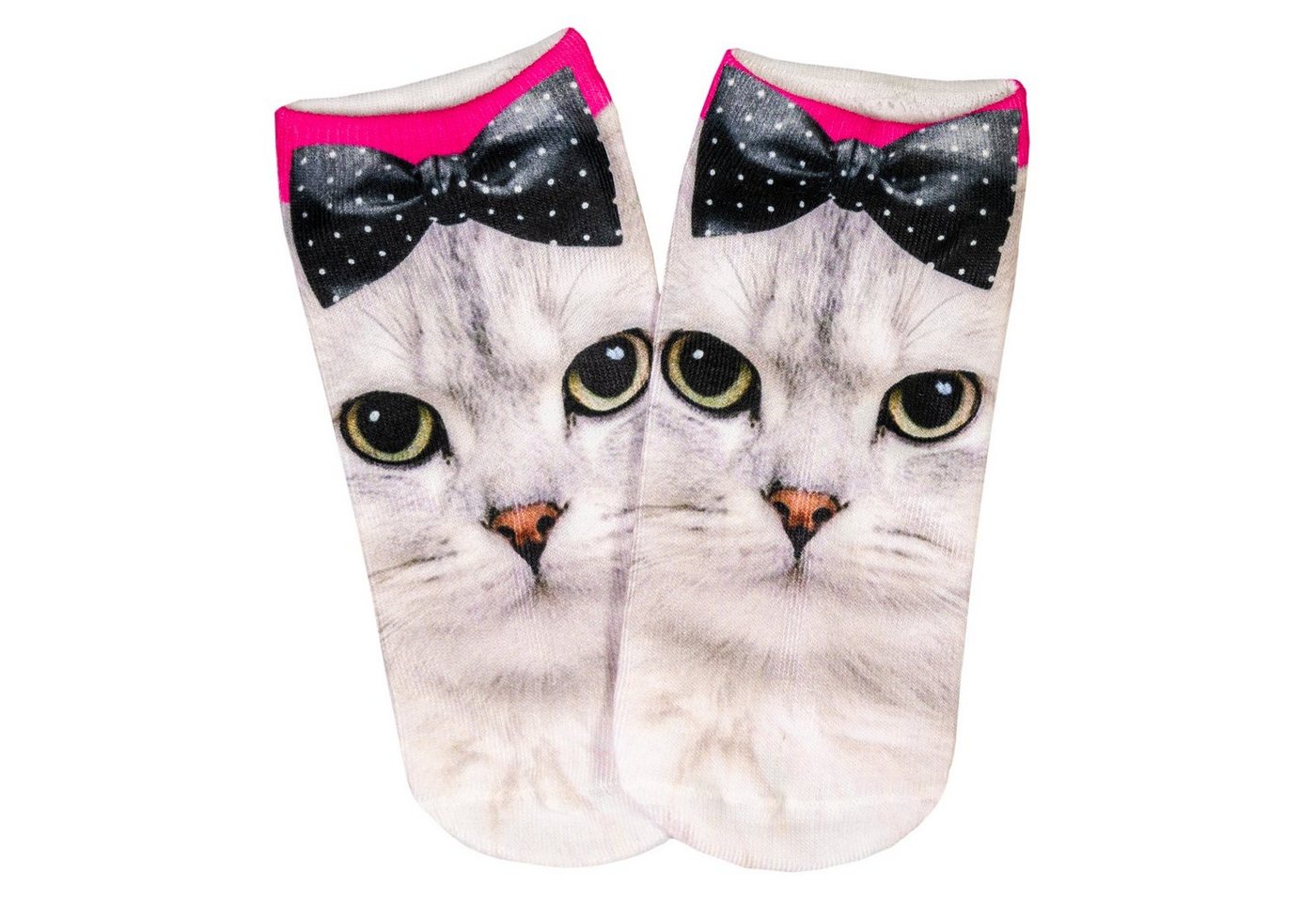 cosey Sneakersocken 1 Paar Sneaker Socken – Katzen Design – Einheits-Größe 33-40 D03 Katze mit Schleife von cosey