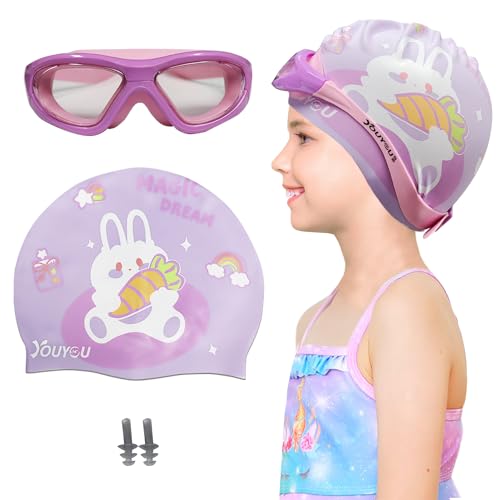 crazybean Badekappe Kinder Silikon Schwimmhaube für Jungen Mädchen Lange Haare mit Schwimmbrille Kinder Dreieck Wasserdicht Schwimmhaube von crazy bean