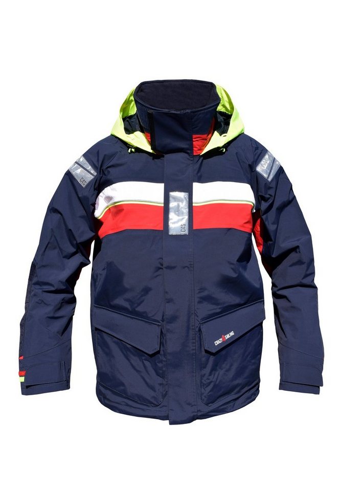 crazy4sailing Outdoorjacke Bergen crazy4sailing Offshore Segeljacke mit Reflexstreifen und Neon-Kapuze von crazy4sailing