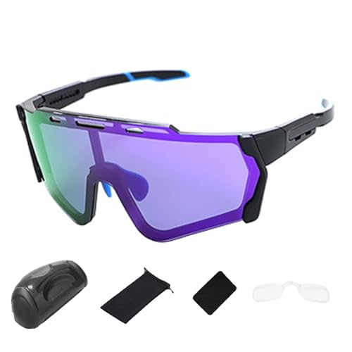 curfair UV-Schutz-Fahrradbrille, Sport-Sonnenbrille, polarisiert, mit austauschbaren Gläsern, UV-beständige Sonnenbrille für Herren Violett von curfair