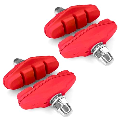 cyclingcolors 4X Fahrrad Bremsschuhe 50mm für Rennrad Felgenbremse Bremsbeläge mit Bolzen Gewinde Befestigungsmaterial, Rot cyclingcolors 4X Fahrrad Bremsschuhe 50mm für Rennrad Felgenbremse Bremsbeläge mit Bolzen Gewinde Befestigungsmaterial, Rot von cyclingcolors