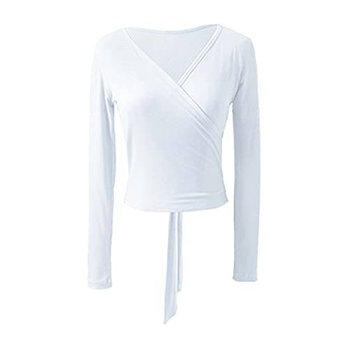 dPois Damen Ballett Jacke Wickeljacke Langarm Bolero Top Strickjacke Pullover Gymnastik Sport Tanz Fitness Oberteil Tanzkleidung Elfenbein L von dPois