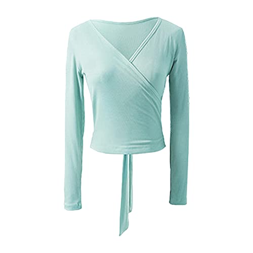 dPois Damen Ballett Jacke Wickeljacke Langarm Bolero Top Strickjacke Pullover Gymnastik Sport Tanz Fitness Oberteil Tanzkleidung Hellgrün XXL von dPois