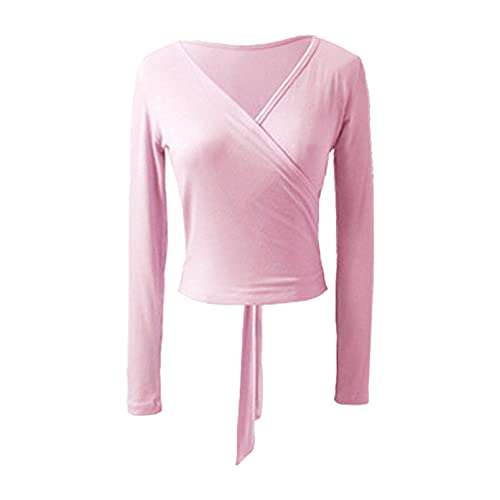 dPois Damen Ballett Jacke Wickeljacke Langarm Bolero Top Strickjacke Pullover Gymnastik Sport Tanz Fitness Oberteil Tanzkleidung Rosa XXL von dPois