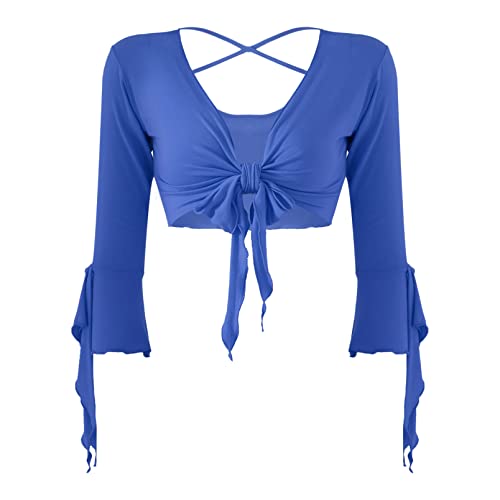 dPois Damen Bauchtanz Oberteil Langarm Shirt Kurz Crop Top Bauchfrei Shrug V-Ausschnitt Tops Ballett Sport Yoga Sexy Tanzkleidung Königsblau One Size dPois Damen Bauchtanz Oberteil Langarm Shirt Kurz Crop Top Bauchfrei Shrug V-Ausschnitt Tops Ballett Sport Yoga Sexy Tanzkleidung Königsblau One Size von dPois