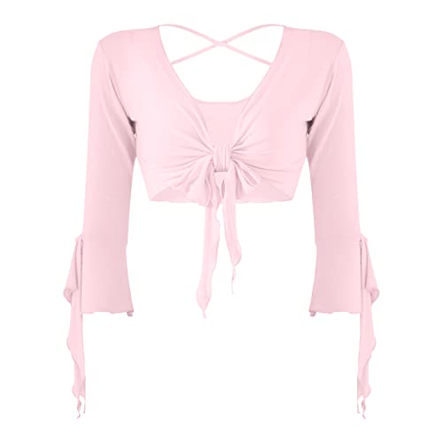 dPois Damen Bauchtanz Oberteil Langarm Shirt Kurz Crop Top Bauchfrei Shrug V-Ausschnitt Tops Ballett Sport Yoga Sexy Tanzkleidung Rosa One Size dPois Damen Bauchtanz Oberteil Langarm Shirt Kurz Crop Top Bauchfrei Shrug V-Ausschnitt Tops Ballett Sport Yoga Sexy Tanzkleidung Rosa One Size von dPois