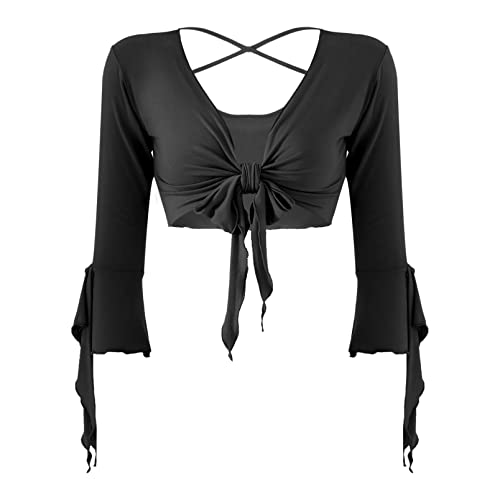 dPois Damen Bauchtanz Oberteil Langarm Shirt Kurz Crop Top Bauchfrei Shrug V-Ausschnitt Tops Ballett Sport Yoga Sexy Tanzkleidung Schwarz One Size dPois Damen Bauchtanz Oberteil Langarm Shirt Kurz Crop Top Bauchfrei Shrug V-Ausschnitt Tops Ballett Sport Yoga Sexy Tanzkleidung Schwarz One Size von dPois