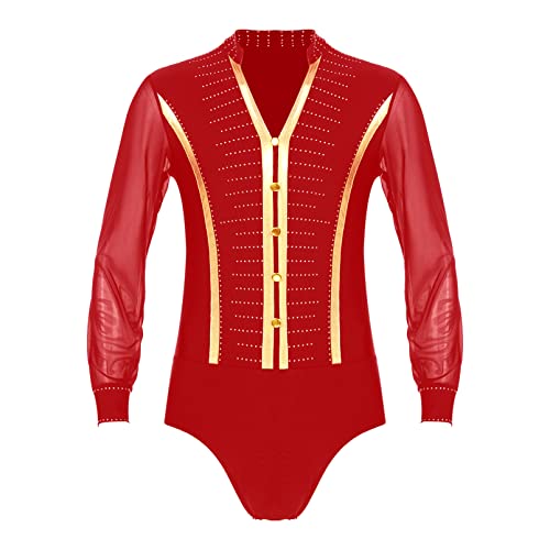 dPois Herren Tanz Shirt Hemdbody Oberteile mit Strasssteinen Langarm Trikot Tango Latein Rumba Kostüm Ballroom Gesellschaftstanz für Performance Wettbewerb Rot D M dPois Herren Tanz Shirt Hemdbody Oberteile mit Strasssteinen Langarm Trikot Tango Latein Rumba Kostüm Ballroom Gesellschaftstanz für Performance Wettbewerb Rot D M von dPois
