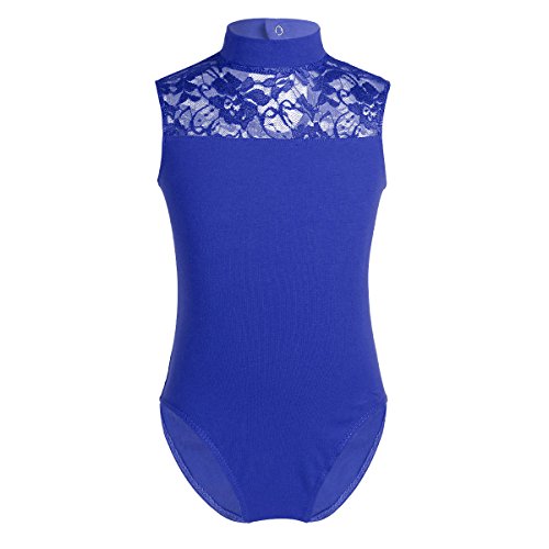 dPois Mädchen Ballettanzug Tanzkleid Ärmellos Ballett Trikot Leotard Sport Body mit Spitze Gymnastikanzug Kinder Turnanzug Ballettkleidung Blau 134-140/9-10 Jahre von dPois