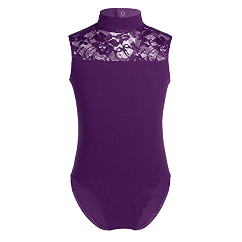 dPois Mädchen Ballettanzug Tanzkleid Ärmellos Ballett Trikot Leotard Sport Body mit Spitze Gymnastikanzug Kinder Turnanzug Ballettkleidung Violett 146-152/11-12 Jahre von dPois