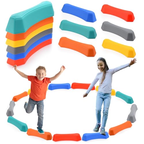 dashfor 12 Pcs Stapelsteine Kinder Balanciersteine Anti-Rutsch Hindernis-Parcours Kinder, Stapelbar Balance Blöcke für Kinder Indoor Outdoor-Spielzeug von dashfor