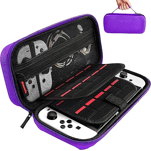 daydayup Switch Case Kompatibel mit Nintendo Switch/Switch OLED - Tragetasche mit 20 Spielpatronen, schützende Hartschalen-Reisetasche Tasche für Nintendo Switch Konsole & Zubehör, violett, Koffer von daydayup