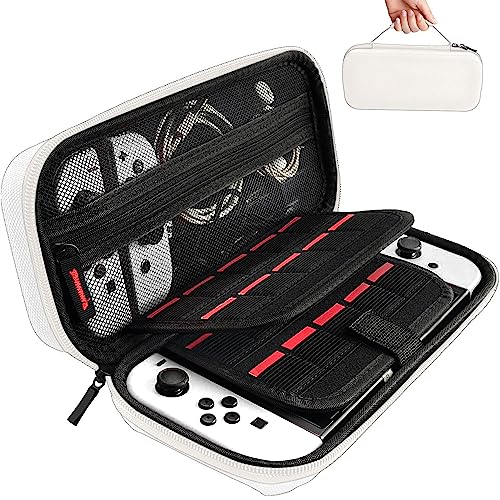 daydayup Switch Case Kompatibel mit Nintendo Switch/Switch OLED - Tragetasche mit 20 Spielpatronen, schützende Hartschalen-Reisetasche Tasche für Nintendo Switch Konsole & Zubehör, weiß, Koffer von daydayup