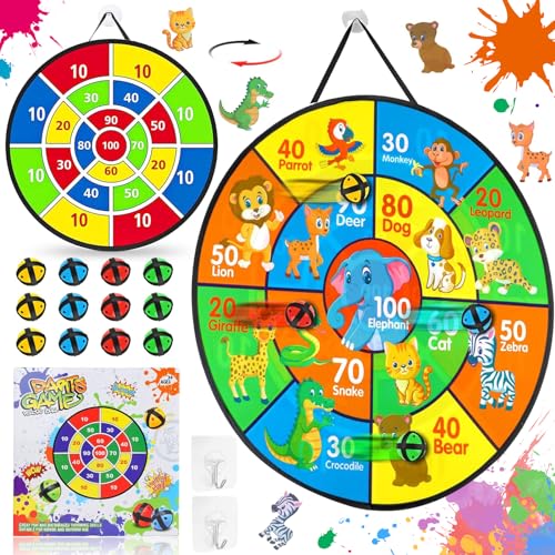 dcas Puzzle Kinder Dartscheibe, Wurfspiel Kinder Dartboard, Faltbares Doppelseitiges Dartscheibe, Indoor Outdoor Games Dartboard Children, Mit 12 Klebrigen Bällen Und 2 Haken (26 Zoll) von dcas